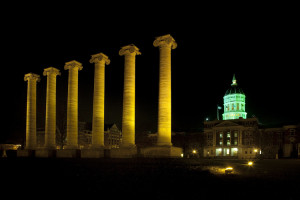 Jesse Hall lit in green for Engineering's St. Pat's Week celebrations